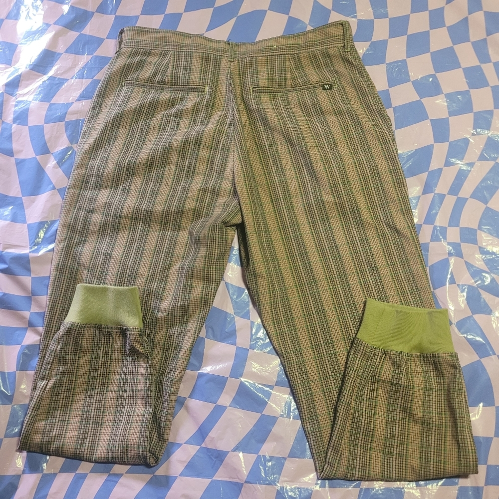 Houston White Pink & Green Plaid Pants with Relaxed Fit & Elastic Hems Size M - Picture 5 of 6